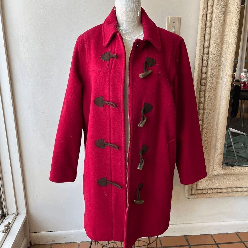VTG Talbots Red Wool Duffle Coat Horn Toggle Jacket Lined Size M